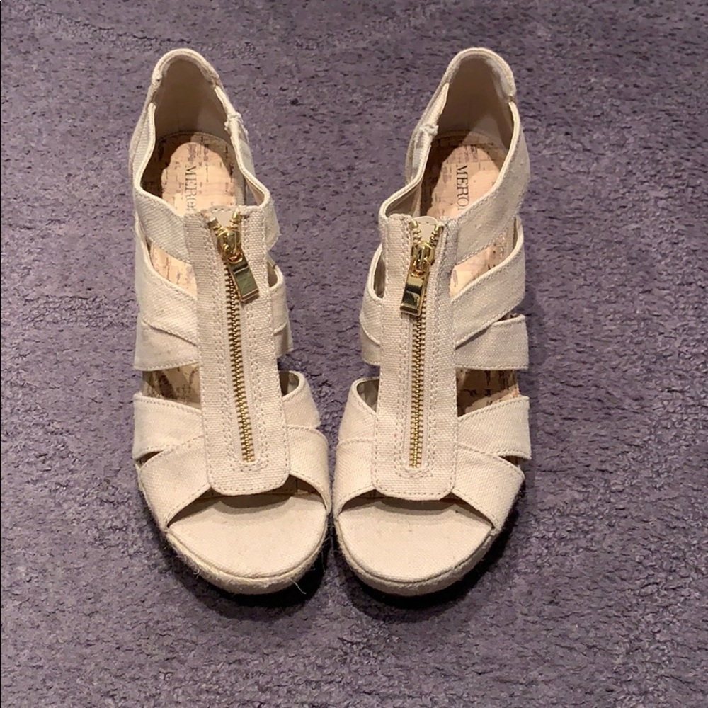 Nude zip up wedges